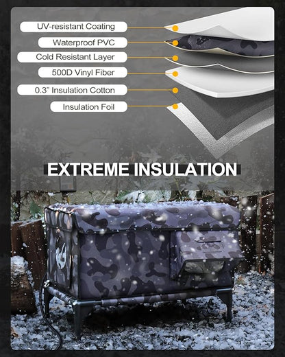 Outdoor Heated Cat House in Winter,Extremely Insulated & Weatherproof,Elevated Feral Cat Shelter with Waterproof Eaves & Escape Door for Outside Stray Barn Cat (Dark Camo,M)