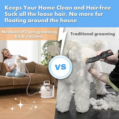 Neakasa P2 Pro Dog Cat Grooming Brush, Strong Vacuum Suction, 2L Large Capacity, Clippers Professional, Dog Grooming Kit for Thick Short Long Hair, Silent