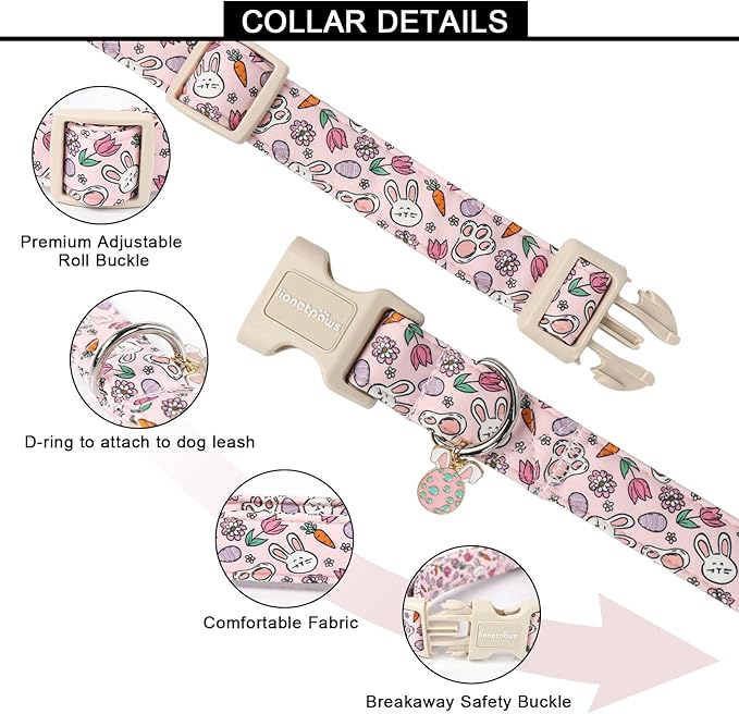 Lionet Paws Easter Dog Collar- Cute Rabbit Purple Eggs Pink Dog Collars with Plastic Buckle, Light Adjustable Dog Collars with Egg Pendant for Medium Large Dogs
