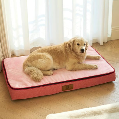 LIORCE Orthopedic Memory Foam XXL Dog Bed - 6" Thick Beds for Extra Large Sized Dog - Waterproof Removable Washable Cover & Wrap-Around Zipper - Ultimate Comfort & Easy Maintenance, Pink