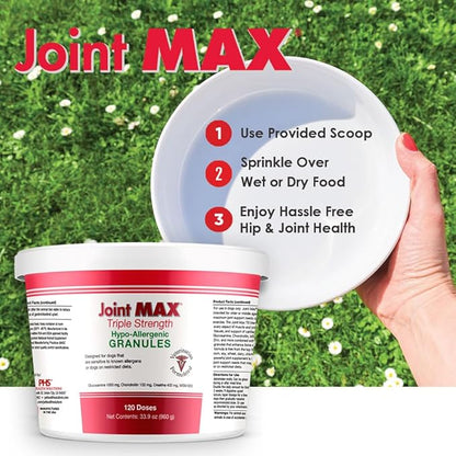 Joint MAX Triple Strength HA Granules for Dogs, Glucosamine, Chondroitin, Creatine, MSM and Antioxidants - Hip and Joint Support Supplement, 120 Doses