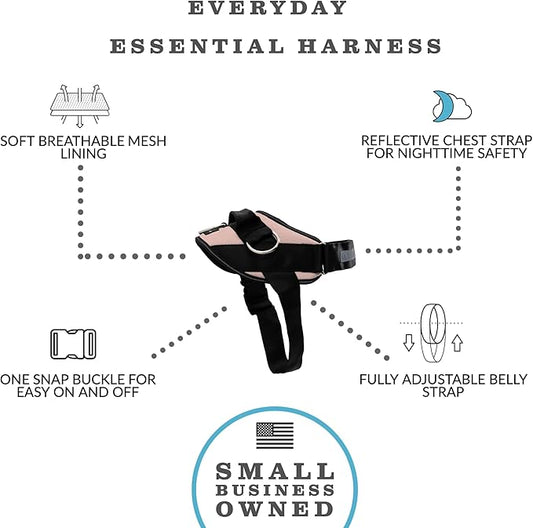 ShawnCo Essential Dog Harness, No-Pull Pet Vest with 3 Leash Clips, No Choke, Reflective, Adjustable and Padded, for Easy Walking and Training for Small, Medium and Large Dogs (Rose Gold, XL)