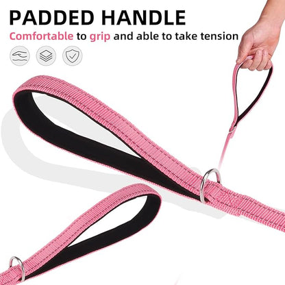 PUPTECK Reflective Dog Leash with Comfortable Padded Handle Durable Nylon Dog Lead for Small Medium and Large Dogs Cats Walking Running Training Outside, Light Pink