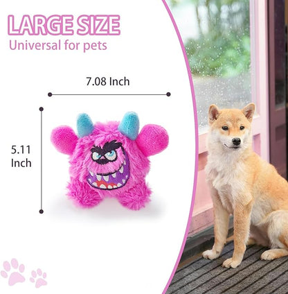 FCCUM Squeaky Plush Ball Dog Toy, Little Monster Puppy Toys Suitable for All Breeds, Dental Care, Skin-Friendly and Soft and Durable (Rose Red, Large)