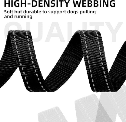 PUPTECK Reflective Dog Leash with Comfortable Padded Handle Durable Nylon Dog Lead for Small Medium and Large Dogs Cats Walking Running Training Outside, Black