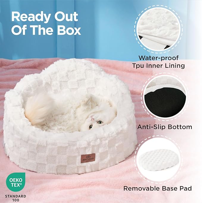 Joydeco Cloud Dog Bed for Small Dogs & Cats, Washable Pet Bed with Orthopedic Foam and Removable Checkered Plush Pad, Non-Slip Bottom for Indoor Puppies and Kittens, 27x24 Inch, White
