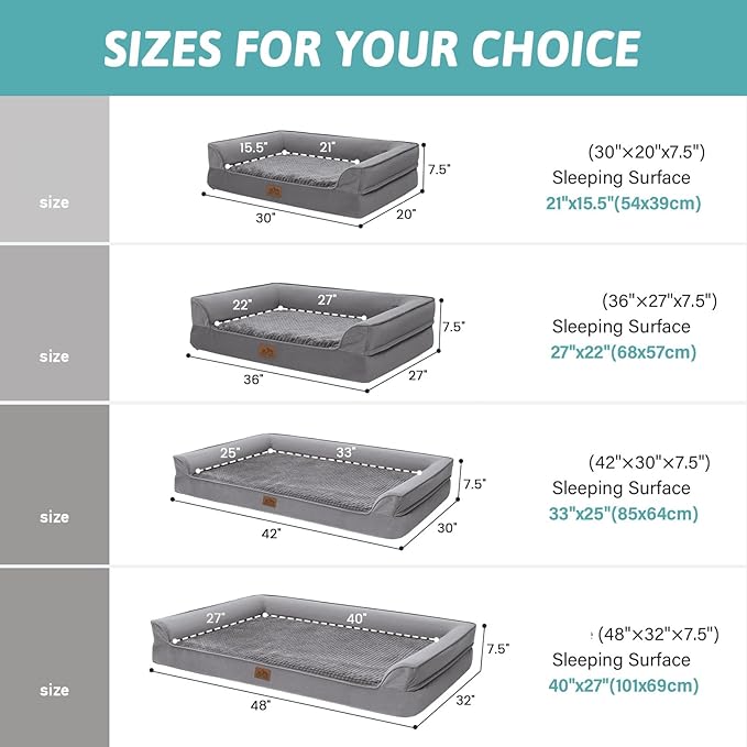 COZY KISS Orthopedic Dog Bed for Large Medium Size Dog, L Pet Sofa for Dog Cat, Big Supportive Foam Bolster U Shaped Couch with Waterproof Lining Cover, Anti-Slip, Washable, 36x27x7.5 inch, Grey