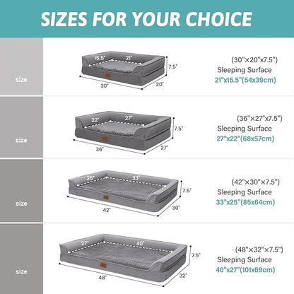 COZY KISS Orthopedic Dog Bed for Large Medium Size Dog, L Pet Sofa for Dog Cat, Big Supportive Foam Bolster U Shaped Couch with Waterproof Lining Cover, Anti-Slip, Washable, 36x27x7.5 inch, Grey
