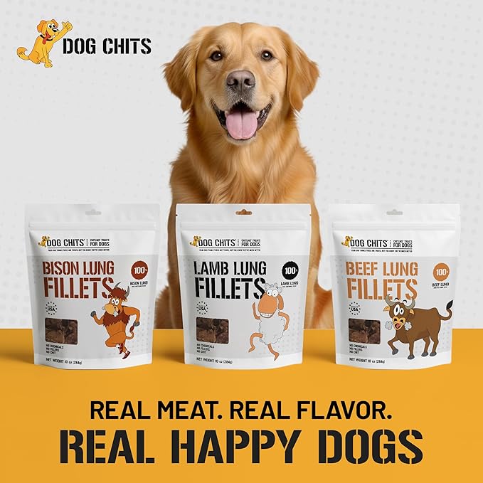 Dog Chits Lamb Lung Fillets Dog and Puppy Treats - Low Fat, High Protein Single Ingredient Dog Treat - Easy to Break Slices - Great for Training - Made in USA, Large 10 oz. Bag