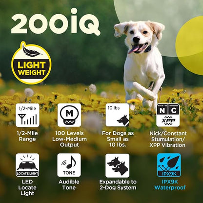 Dogtra 200iQ Remote Training E Collar – 100 Levels, Tone, Vibration, 1/2 Mile Range – Compact, Waterproof, One-Handed Control for Dogs 10 lbs+ – Lightweight Design for Daily Training – Organic Stone