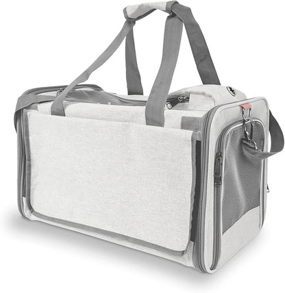 GAPZER Pet Carrier for Large Cat Soft-Sided Animal Traveling Bag for Medium Cat up to 20lbs / Washable Small Dog Puppy 10 lbs Crate Case with Privacy Curtains for Home Outdoor Travel Beige White