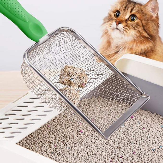 Apidgrowth Metal Cat Litter Scoop,Sturdy Litter Cleaner Corner Shovel,Stainless Steel Mesh Litter Shovel,Easy to Clean Reptile Terrarium Sand Waste(Green)-Christmas