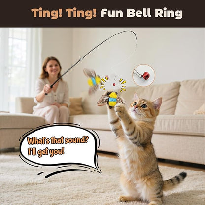 VavoPaw Interactive Cat Toys for Indoor Cats, Retractable Cat Wand Toy with 4 Feather Toy Refills, Kitten Toys Teaser Wand for Bored Indoor Adult Cats and Kittens
