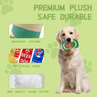 Plush Squeaky Dog Toy - Dog Beer Drink Shape Interactive Chew Toy for Small/Medium/Large Dogs, Stuffed Funny Dog Toys, Ideal for Indoor Home Play & Outdoor Activities, Puppy Birthday Gift (3 Pack)