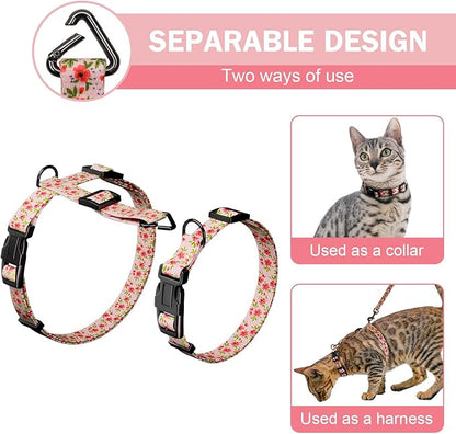 Hikiko Cat Harness and Leash Set Escape Proof Adjustable Walking Travel Cute Kitten Harness for Small Medium Large Cats (Cream Natural, S)