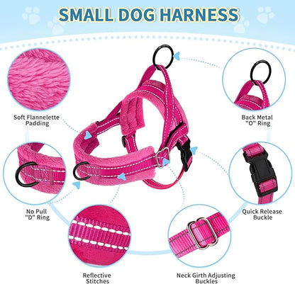 SlowTon No Pull Small Dog Harness and Leash Set, Puppy Soft Vest Harness Neck & Chest Adjustable, Reflective Lightweight Harness & Anti-Twist Pet Lead Combo for Small Medium Dogs(FU,L)
