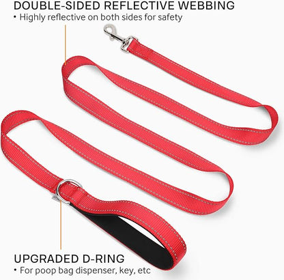 Joytale Double-Sided Reflective Dog Leash, 6 FT/5 FT/4 FT, Padded Handle Nylon Heavy Duty Leashes for Small & Medium Dogs Walking, Red, 6FT
