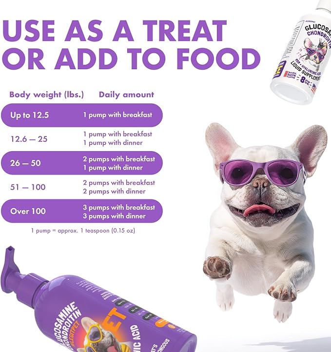 Liquid Glucosamine for Dogs with Chondroitin, MSM & Hyaluronic Acid – Bacon Flavor – Joint Support Supplement for Dogs – All Breeds – 32 oz