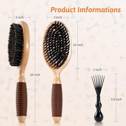 GROOMAGE Boar Bristle Pet Brush for Short Haired Dogs and Cats, Dog Cast Hair Brush for Shedding with Beech Wood Handle and Non-Slip Rubber