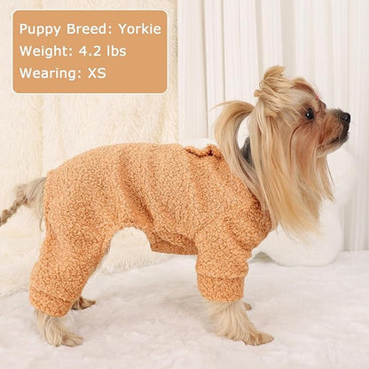 Dog Sweaters for Small Dogs Winter Dog Pajamas Sized Dogs Boy Girl Fleece Pet Clothes Puppy Outfit 4 Legs Jumpsuits for Chihuahua Yorkie Cat Apparel (Khaki, X-Small)