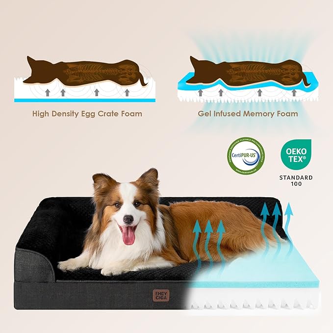 EHEYCIGA Memory Foam Dog Bed Large Size Dogs, Orthopedic Dog Bed Large with Washable Removable Cover, Waterproof Pet Sofa Couch with Nonskid Bottom, 36x27x6, Black