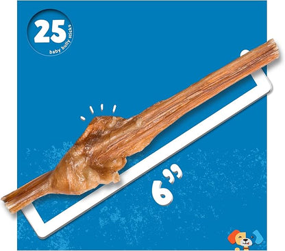 Jack&Pup 6 Inch Bladder Bully Sticks for Small Dogs (25 Pack) Single Ingredient Dog Treats, Puppy Chew Sticks