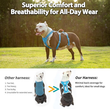 Huntboo Escape Proof Dog Harness, Escape Artist Harness, Reflective Harness with Padded Handle, Breathable, Durable, Adjustable Vest for Medium Dogs Walking, Training, and Running Gear (Blue, XL)