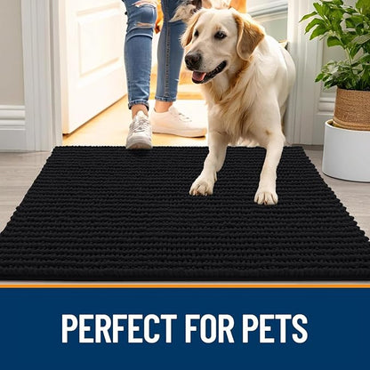 OLANLY Dog Door Mat for Muddy Paws 30x20, Ultra Absorbent Chenille Mud Doormat, Non-Slip Washable and Dirt Trapping Doormat for Indoor Entryway, Quick-Dry Indoor Pet Bed Mats for Dogs, Black
