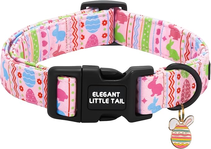 Elegant little tail Easter Dog Collar,Pink Bunny Print Spring Pet Collars Dog Cotton Soft Sturdy Puppy Collars Female or Male Adjustable Collar for Small Medium Large Dogs