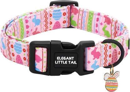 Elegant little tail Easter Dog Collar,Pink Bunny Print Spring Pet Collars Dog Cotton Soft Sturdy Puppy Collars Female or Male Adjustable Collar for Small Medium Large Dogs