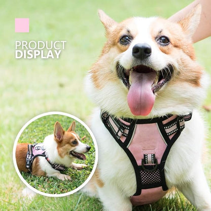 PoyPet No Pull Dog Harness, [Release on Neck] Reflective Adjustable No Choke Pet Vest with Front & Back 2 Leash Attachments, Soft Control Training Handle for Small Medium Large Dogs(Light Pink,S)