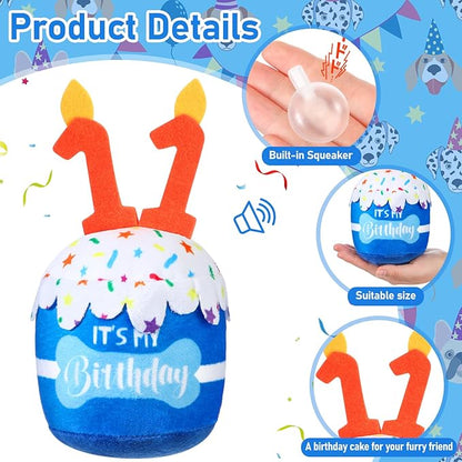 Dog Birthday Cake Toy Accessories for Girl Boy Gifts, Squeaky Plush Toy for Dog Birthday Party Decor Favor for Large, Medium and Small Dogs(11th,Blue)