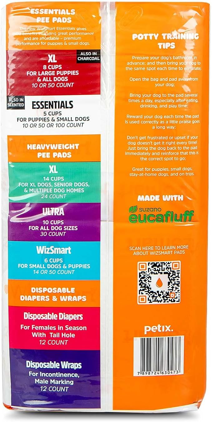 WizSmart Essentials Large Dog Pads, 23.5" x 22", Extra Absorbent Puppy Training Pads, Indoor Potty Pads, Leakproof Gel Pads for Small Dogs, Crate, House, Travel, Eco-Friendly, Non-Slip - 100 Count