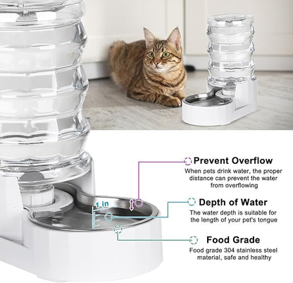 RIZZARI Pet Water Bowl Dispenser: 4L Large Capacity Automatic Stainless Steel Gravity Feeder - Easy Clean -No Power Needed - with Triple Filter - for Kittens & Puppies - Pet Corner - Living Room Nook
