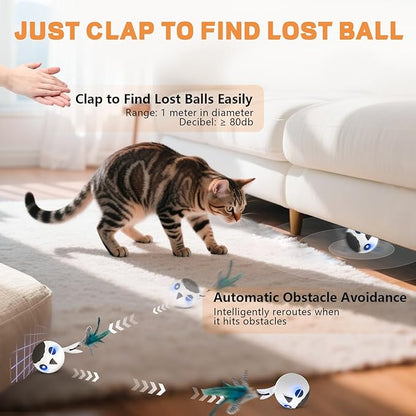 KiwiLove Cat Toys, Interactive Kitten Toys Indoor Cats, USB Rechargeable Electronic Smart Exercise Toy, Motion Activated Fast Moving Chirping Stimulating Light, 2 Feather Tails (White)