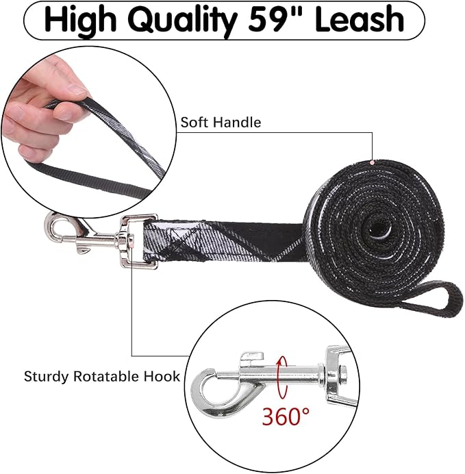 BINGPET Dog Harness Collar Leash Set,Adjustable No Pull Escape Proof Small Dog Harness,Classic Plaid Puppy Harness and Leash Set for Small Medium Large Dogs Training Easy Walk Running