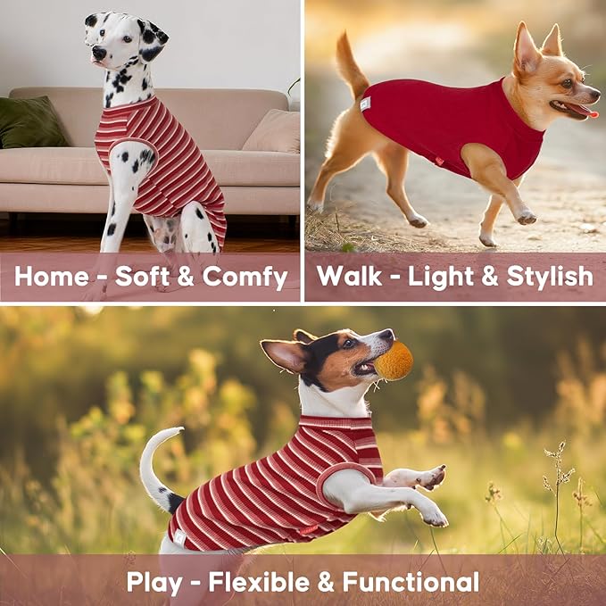 KYEESE 2Pack Waffle Dog Shirts for Small Dogs Stretchy T-Shirts Lightweight Tank Top Sleeveless Striped Vest Breathable Pet Tee, X-Large, Red+Striped