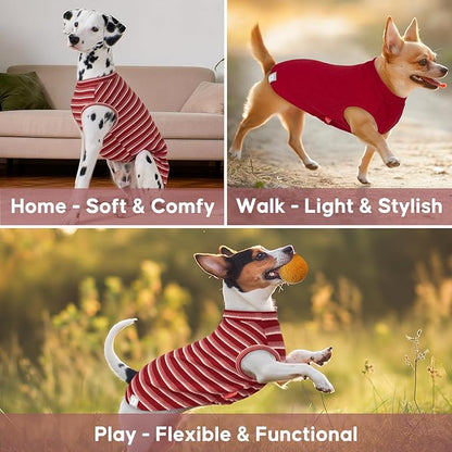 KYEESE 2Pack Waffle Dog Shirts for Small Dogs Stretchy T-Shirts Lightweight Tank Top Sleeveless Striped Vest Breathable Pet Tee, X-Large, Red+Striped