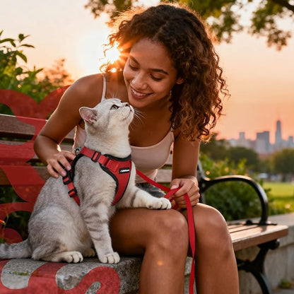 rabbitgoo Cat Harness and Leash for Walking, Escape Proof Soft Adjustable Vest Harnesses for Cats, Easy Control Breathable Reflective Strips Jacket, Red, S