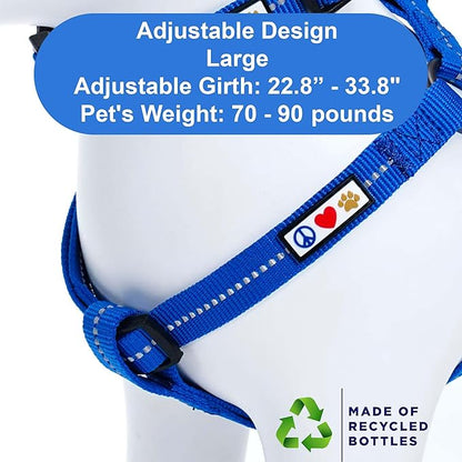 Pawtitas Recycled Reflective Step-in Dog Harness – Adjustable No-Pull Vest for Puppies to Seniors, Safe & Comfortable L Blue