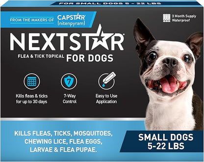 NEXTSTAR Flea and Tick Prevention for Dogs, Repellent & Control, Fast Acting Waterproof Topical Drops, Flea and Tick Prevention for Small Dogs, 3 Monthly Doses