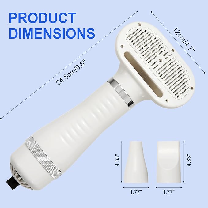 3-in-1 Pet Hair Dryer Brush for Dogs & Cats – Portable Blower & Slicker Brush, Adjustable Temperature, Overheat Protection