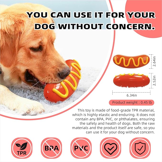 TLKNG Large Size Hotdog Squeaky Dog Toy for Medium/Large Dogs Breed Aggressive Chewers Durable Bouncy Squeak Toys