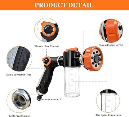 SCHITEC Upgraded Dog Wash Hose Attachment with 100cc Soap Dispenser, 8-in-1 Spray Modes Dog Shampoo Sprayer Nozzle Pet Shower Attachment for Bathing Dogs, Car Wash, Garden Watering