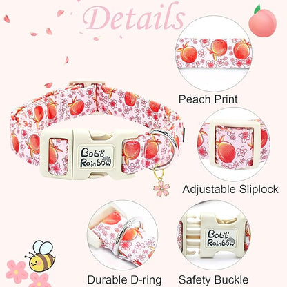 Dog Collar-Cute Pink Peach Print Adjustable Pet Collars Spring Comfortable Cotton Puppy Collar Gift for Medium Dogs