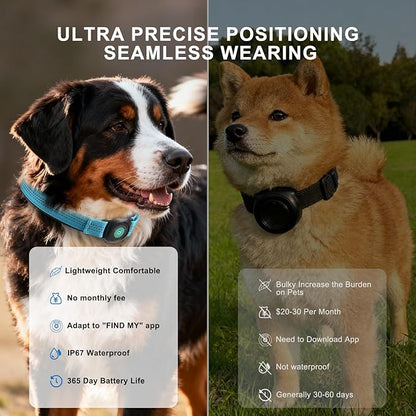 GPS Dog Collar(1 Pack), Mini GPS Cat Tracker, GPS Tracker for Dogs (iOS Only), No Monthly Fee, Compatible with Apple Find My, Anti-Lost, Finder Tag for Kitten Puppy Blue M(13.2"-17.5")