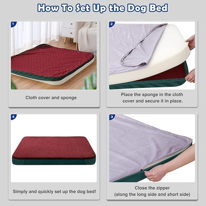 JoicyCo Dog Bed for Extra Large Dogs, Orthopedic Foam Jumbo Dog Bed Mattress, 47 inch Joint Relief Pet Sleeping Bed, Non Slip Bottom with Removable Washable Cover, Wine Red