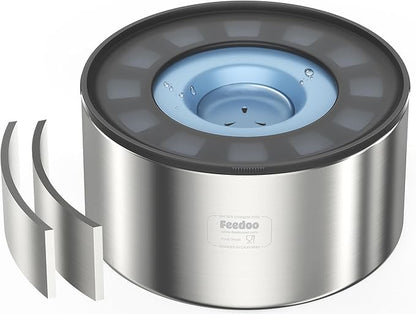 Feedoo 1Gallon No Spill Water Bowl for Dogs, Double-Wall Stainless Steel with Splash-Proof Paws Lid and Floating Disk, Non-Slip Base, Easy to Clean Slow Water Feeder for Large Medium Dogs