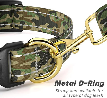 MOODEL Reflective Dog Collar for Large Dogs, Cute Camouflage Adjustable Heavy-Duty Nylon Puppy Collar for Boy and Girl Female, Soft Pet Accessories with Quick Release Buckle, Green
