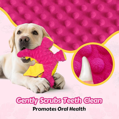 BBeary Squeaky Dog Toys - Soft Plush Dragon Dog Toy with 5 Squeakers & Crinkle Paper, Dog Toys for Small, Medium and Large Dogs (Pink,10")